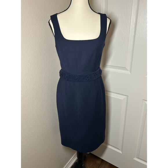 Tory Burch Kari Wool Blend Sleeveless Navy Sheath Dress - Picture 3 of 13